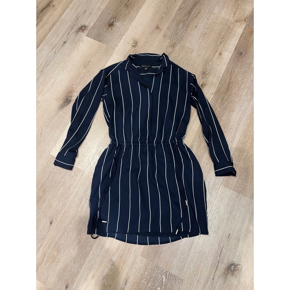 Banana Republic Navy Blue White Striped Long Sleeve Shirt Dress Petite 00P